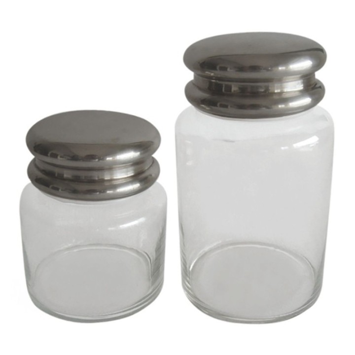 Set of 2 glass jars with silver lid