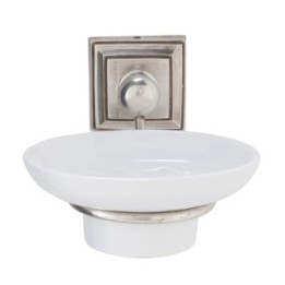 Alpha wall-mounted soap dish with brass base and ceramic dish