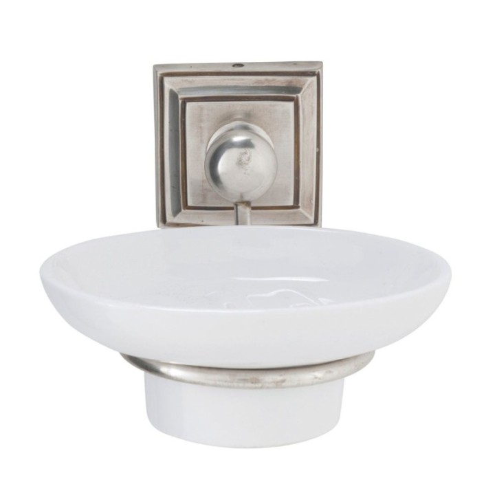 Alpha wall-mounted soap dish with brass base and ceramic dish