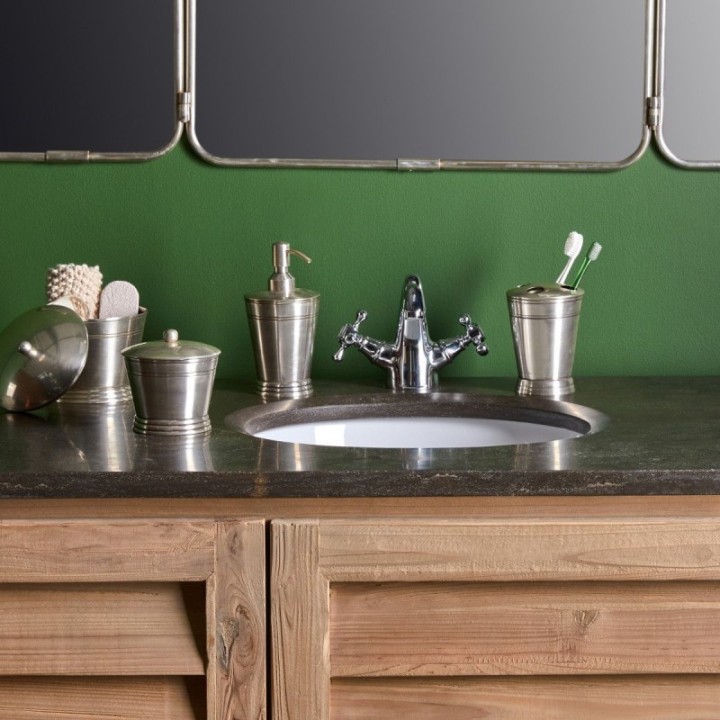 Toothbrush holder in aged silver-finish brass