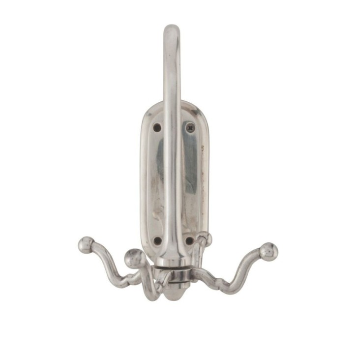 Small 4-hook wall coat rack in aged silver-finish metal