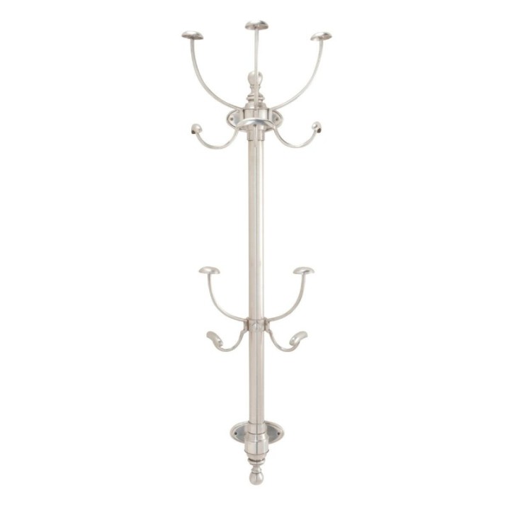 Perroquet 9-hook wall coat rack in aged silver-finish metal