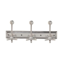 3-hook wall coat rack in aged silver-finish brass