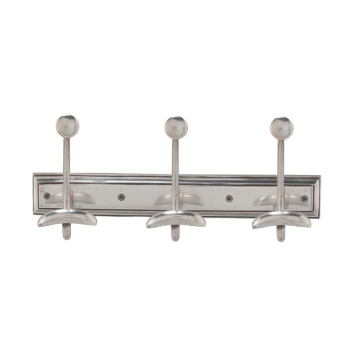 3-hook wall coat rack in aged silver-finish brass