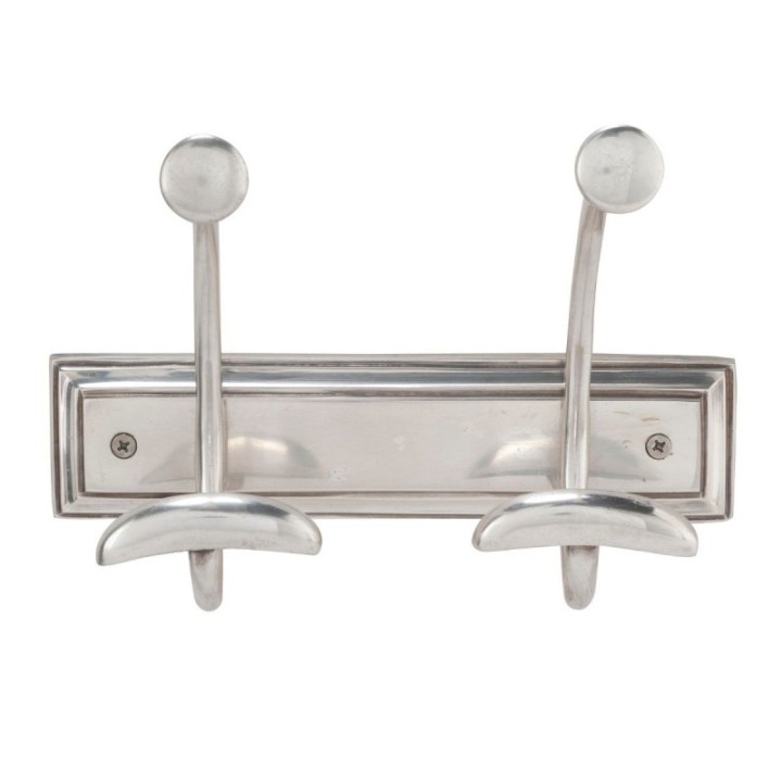 2-hook wall coat rack in aged silver-finish brass