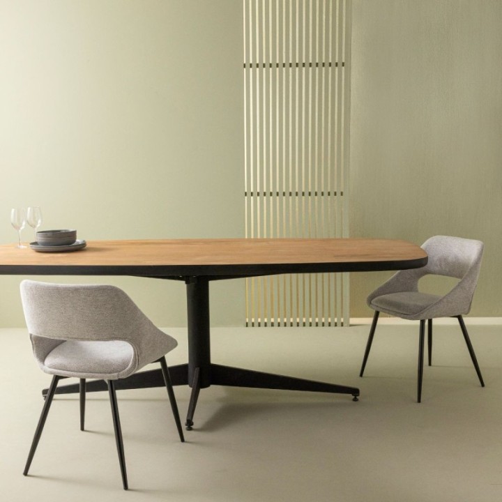 Elodie set of 2 grey fabric chairs with metal legs