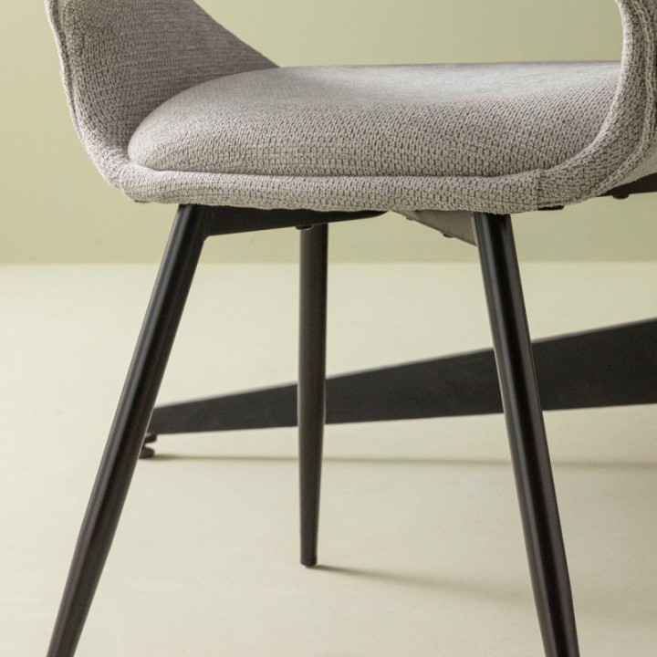 Elodie set of 6 grey fabric chairs with metal legs