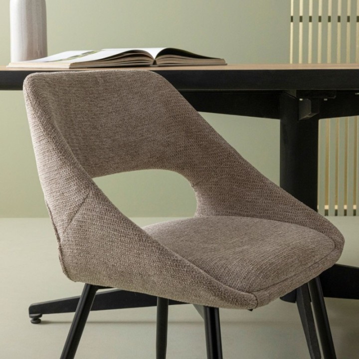 Elodie set of 2 taupe fabric chairs with metal legs