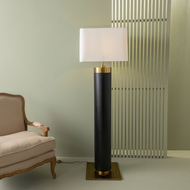Vendome black metal floor lamp with gold brass finish