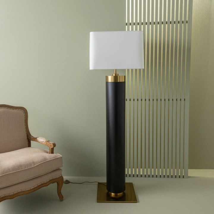 Vendome black metal floor lamp with gold brass finish
