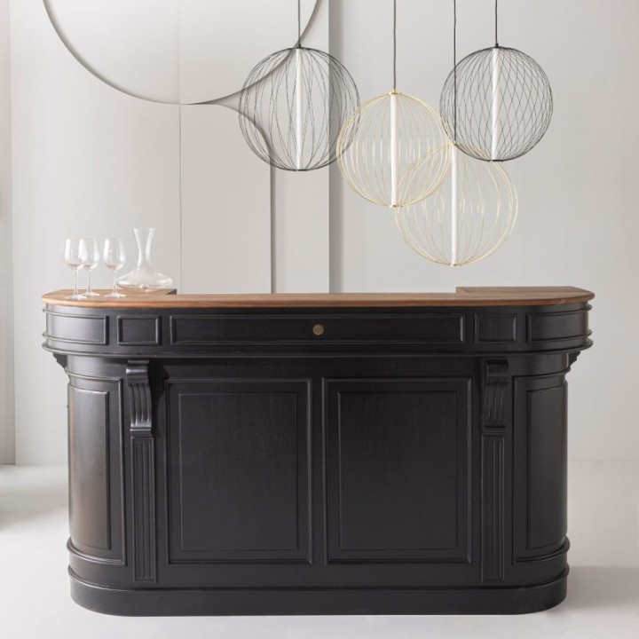 Estaminet counter in black painted solid acacia