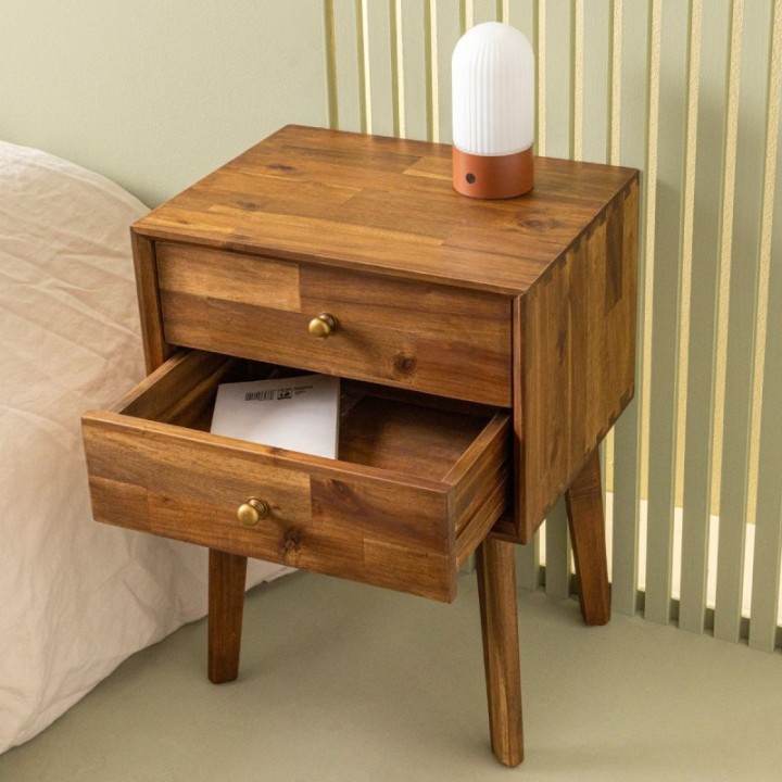 Paul solid acacia 2-drawer bedside table