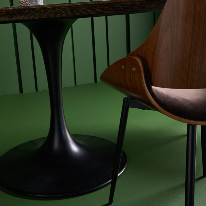 Tulipe table with blue stone and oak top.