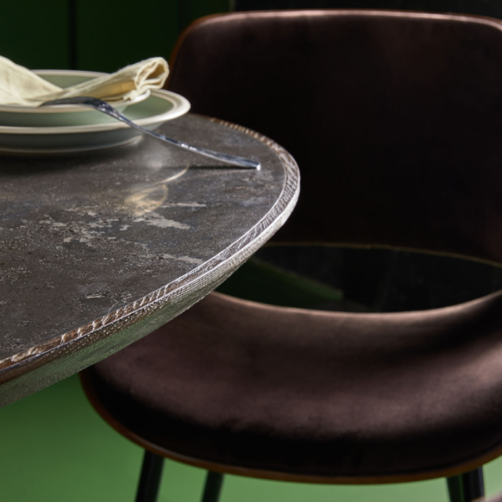 Tulipe table with blue stone and oak top.