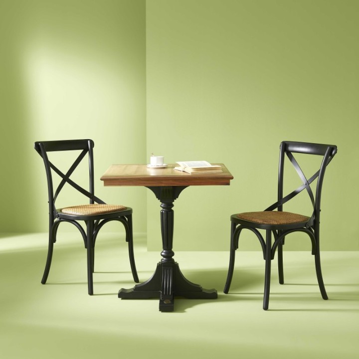 Lot de 2 chaises noires assise rotin BISTROT