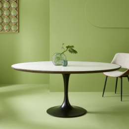Tulipe Table with white marble and oak top