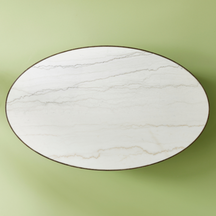 Tulipe Table with white marble and oak top