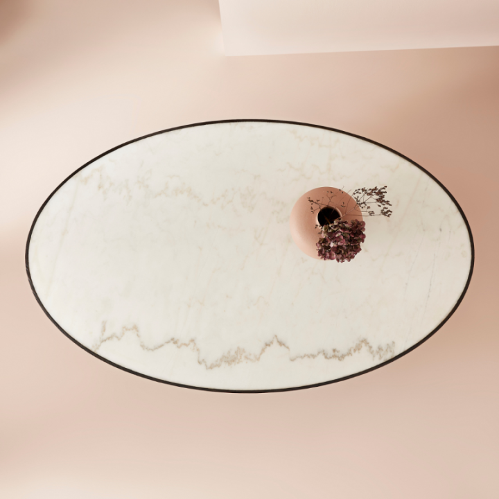 Table basse Tulipe marbre blanc et chêne