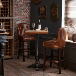 Wood and semi-aniline leather bar armchair
