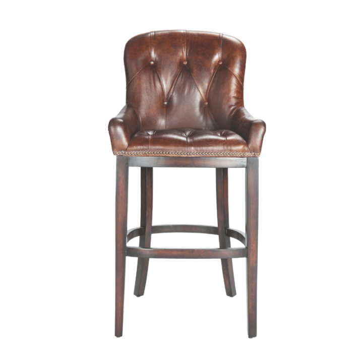 Wood and semi-aniline leather bar armchair
