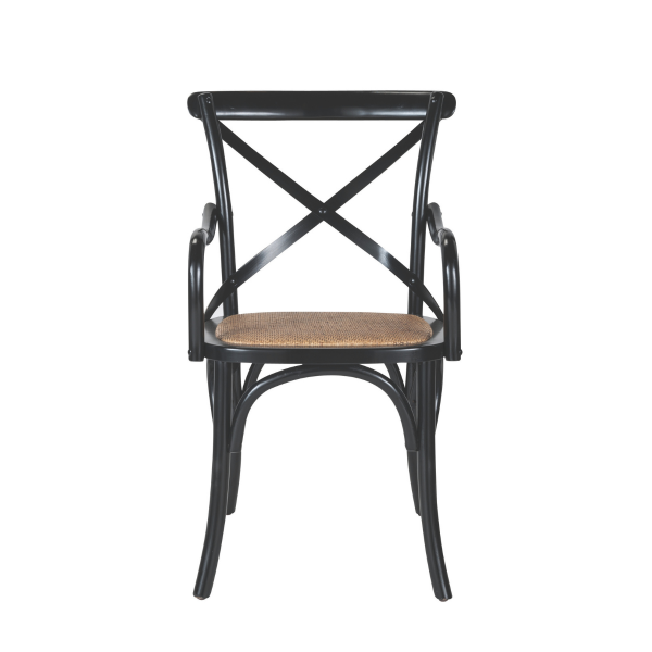 Lot de 2 fauteuils bridge en hêtre massif noir et cannage BISTROT