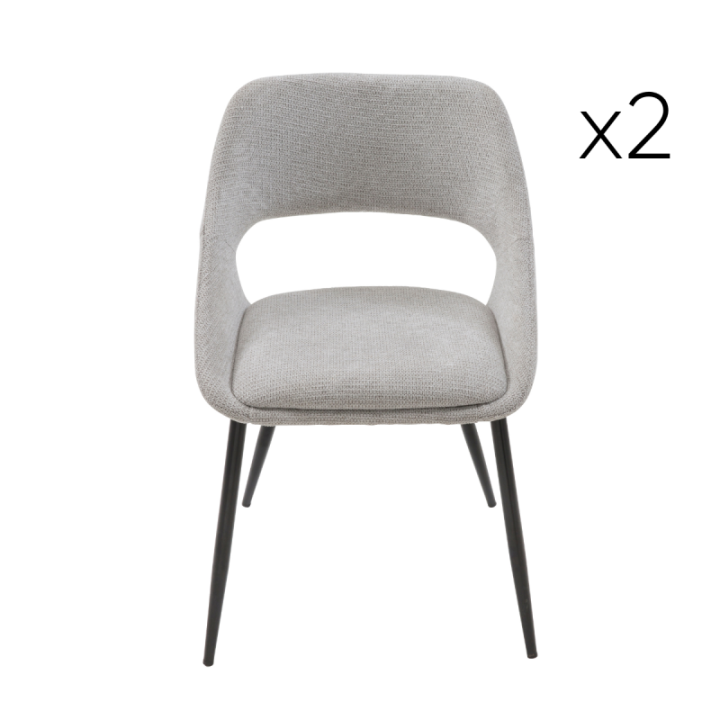 Elodie set of 2 grey fabric chairs with metal legs