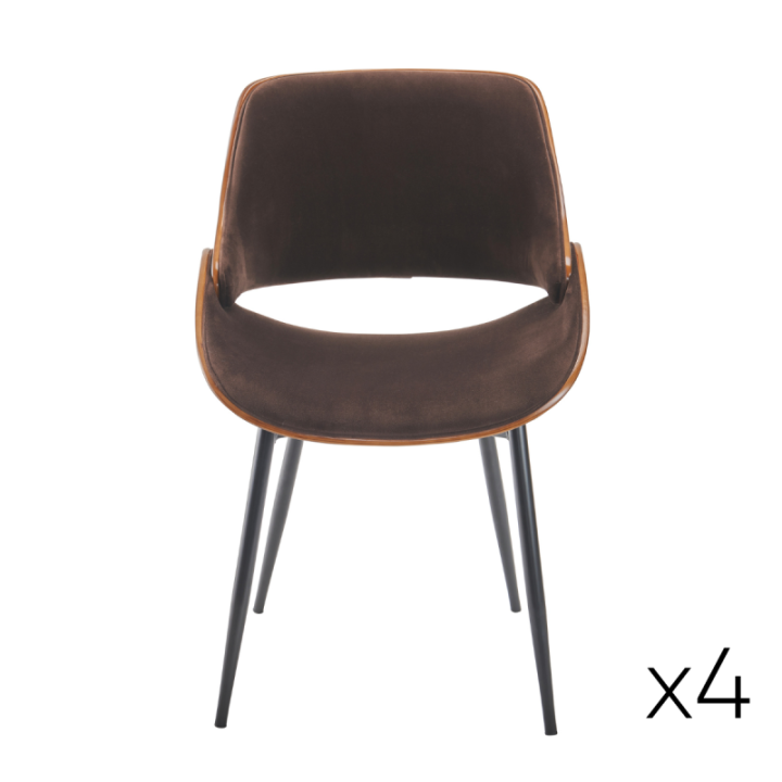Mannix set of 4 brown velvet chairs with metal legs