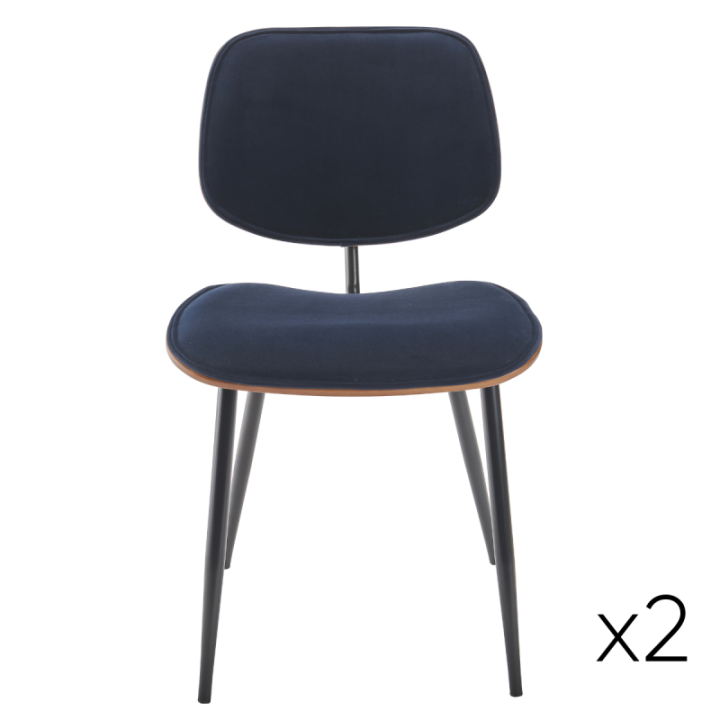 Olympia set of 2 blue velvet chairs with metal legs