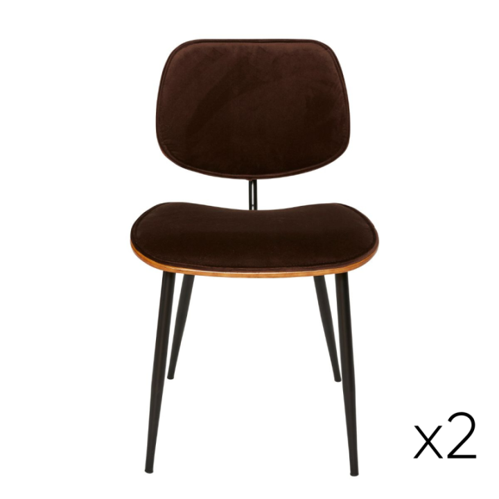 Olympia set of 2 brown velvet chairs with metal legs