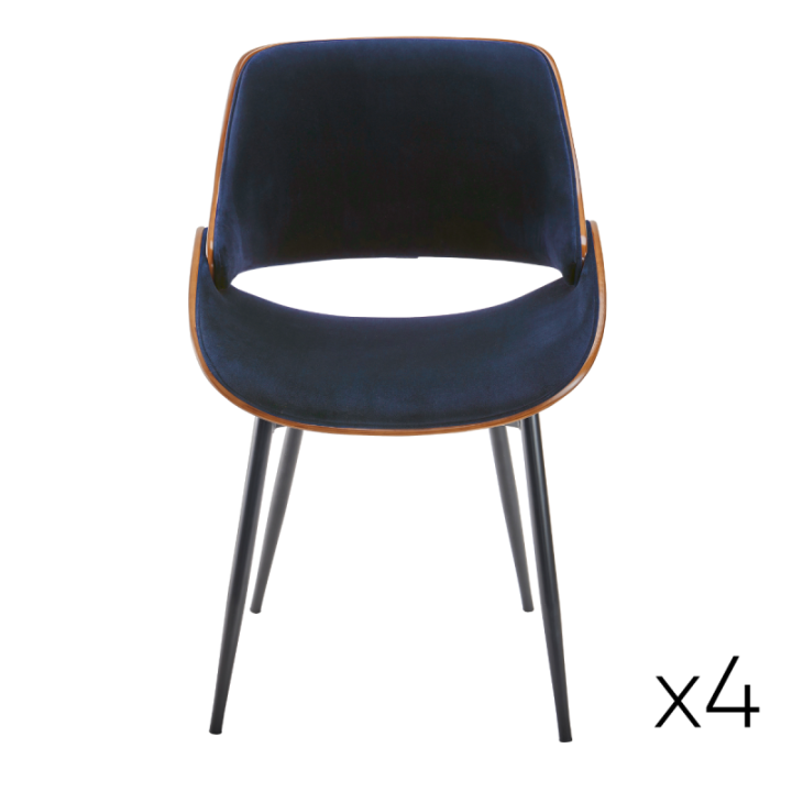 Chaise vintage Mannix en velours bleu