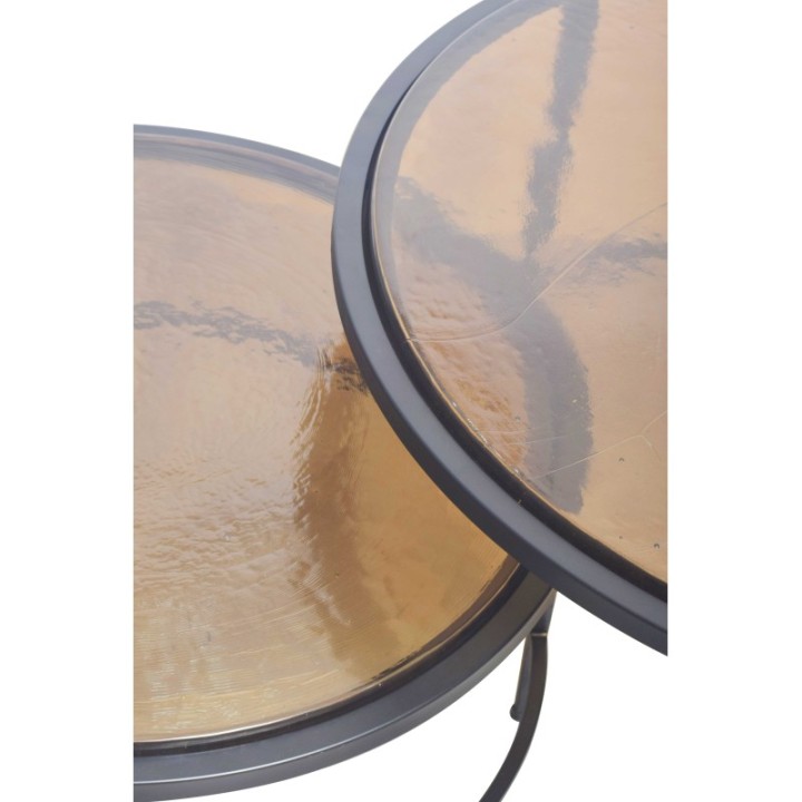 Igloo smoked glass and black metal nesting coffee tables