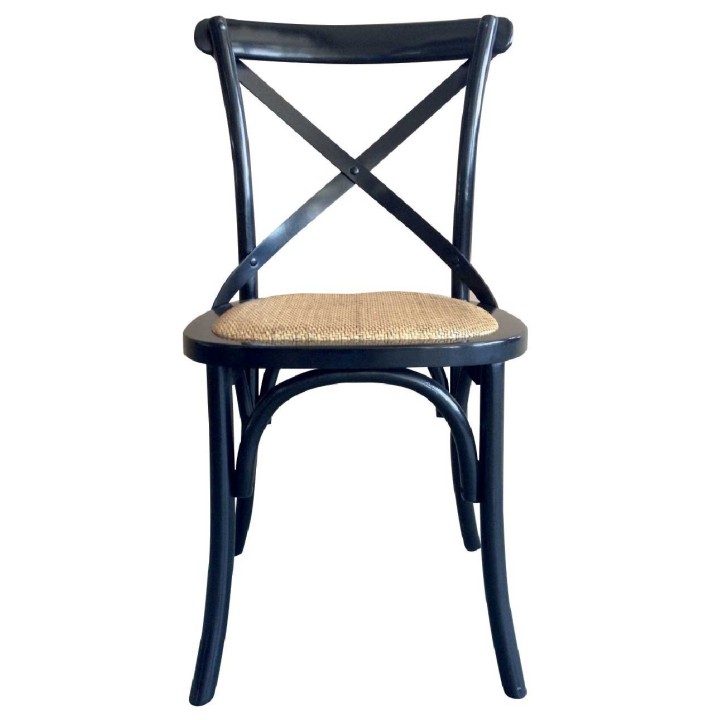 Bistrot set of 2 black chairs with rattan seat