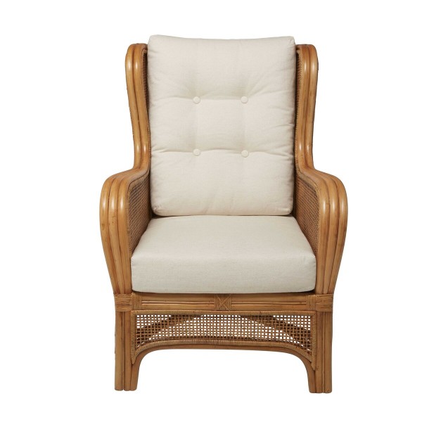 Fauteuil en rotin et tissu écru GUSTAVE