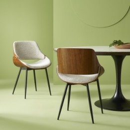 Chair with a walnut finish and a beige fabric seat—MANNIX