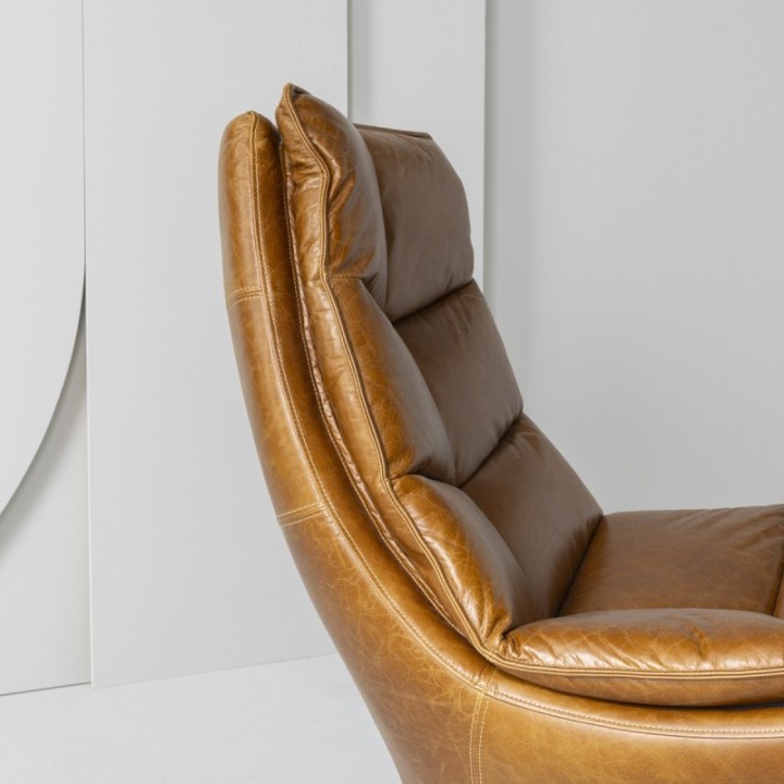 Camel Leather Swivel Armchair - Achille