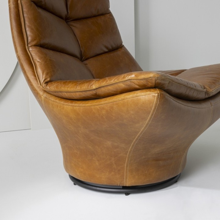 Camel Leather Swivel Armchair - Achille