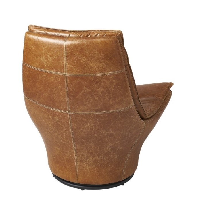 Camel Leather Swivel Armchair - Achille