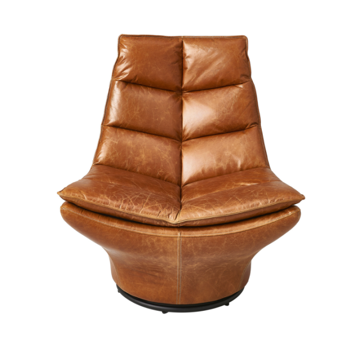 Camel Leather Swivel Armchair - Achille