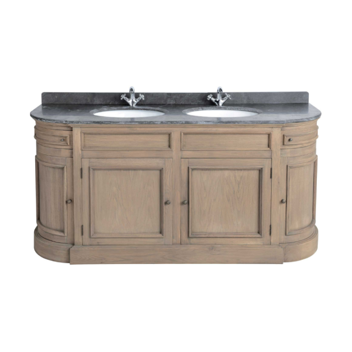 Hausmann double washbasin cabinet in oak and blue stone