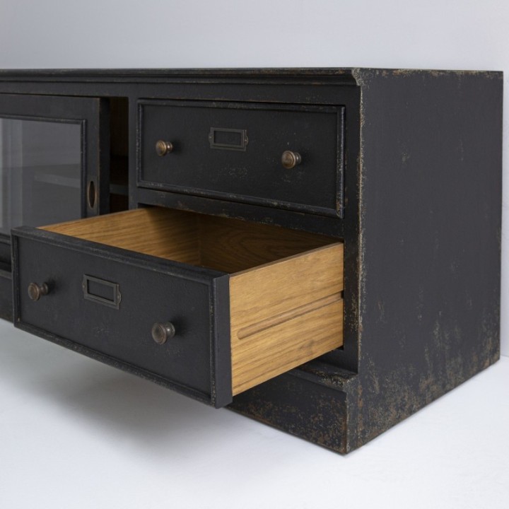 Meuble TV en bois massif et verre AMSTERDAM