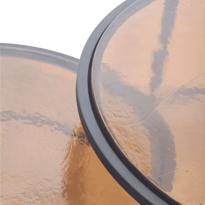 Igloo smoked glass and black metal nesting coffee tables