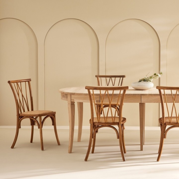 ADELE set of 2 oak chairs with rattan seat