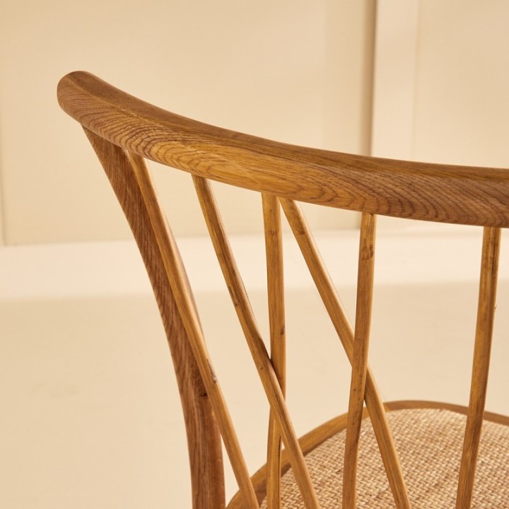 ADELE set of 2 oak chairs with rattan seat