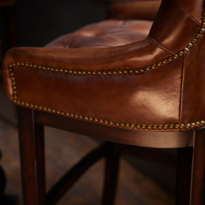 Wood and semi-aniline leather bar armchair