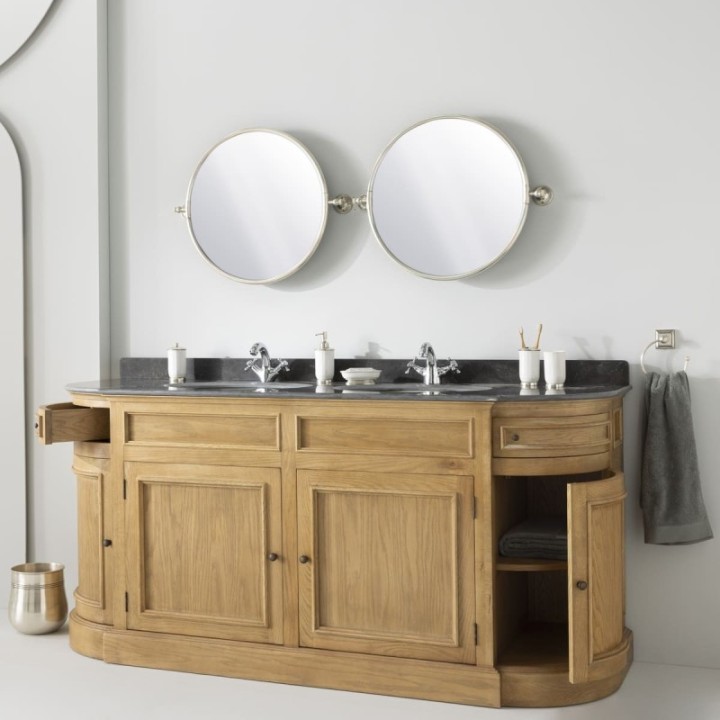 Hausmann double washbasin cabinet in oak and blue stone