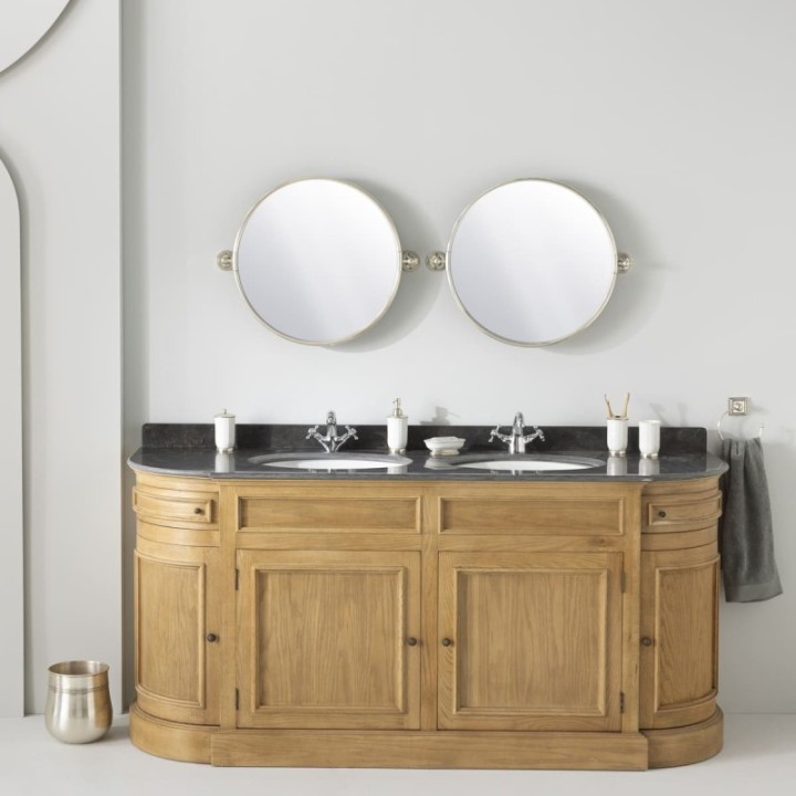 Hausmann double washbasin cabinet in oak and blue stone