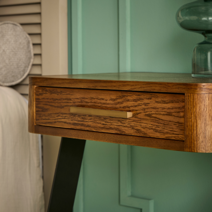 Scarlett solid oak and metal bedside table