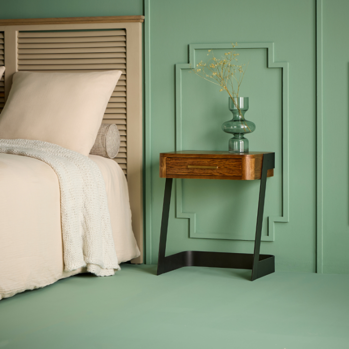 Scarlett solid oak and metal bedside table