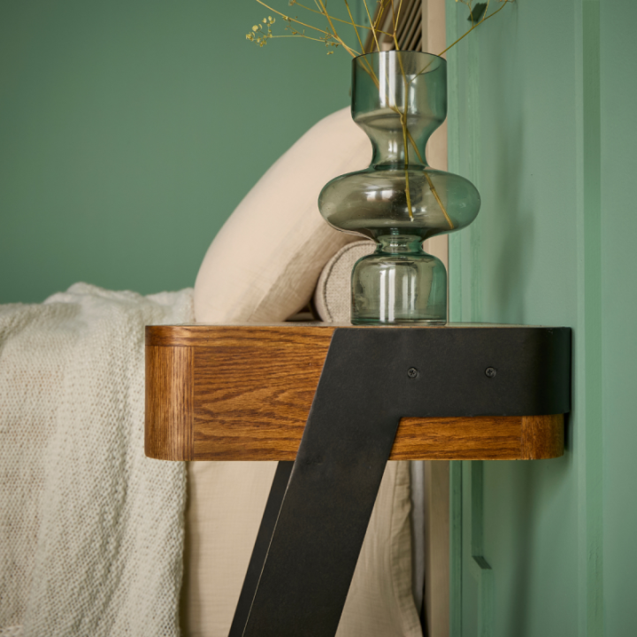 Scarlett solid oak and metal bedside table